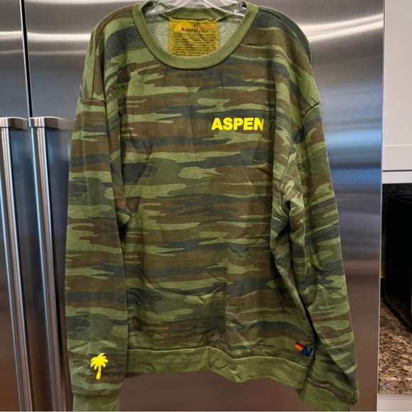 NWT Aviator Nation Palm Tree Festival Green Camo Crewneck Sweatshirt relaxed - Picture 7 of 14